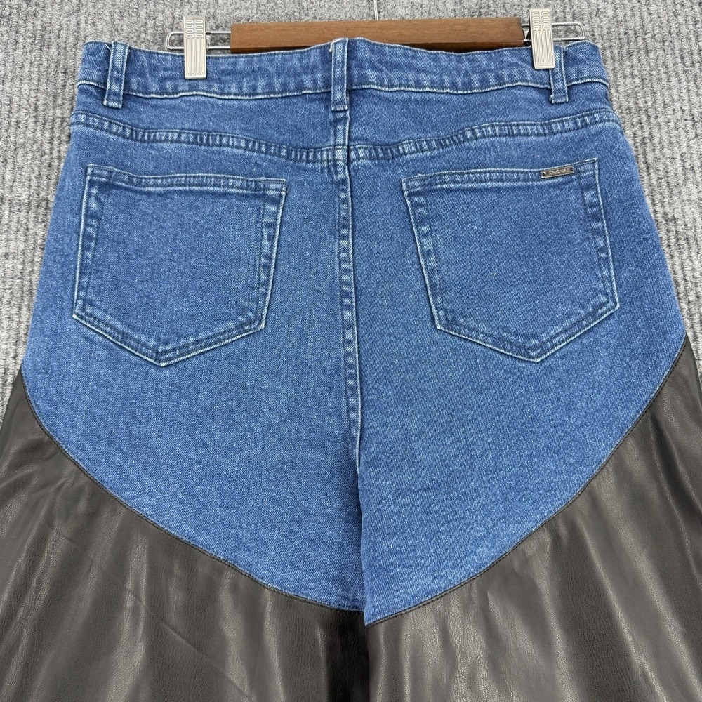 Bebe x Ciara Vegan‎ Leather Wide Leg Jeans High Waist Moto Women 32 - Picture 4 of 12